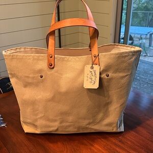 Stanley & Sons Apron and Bag Co Tan Canvas Tote Bag with Leather Handles.